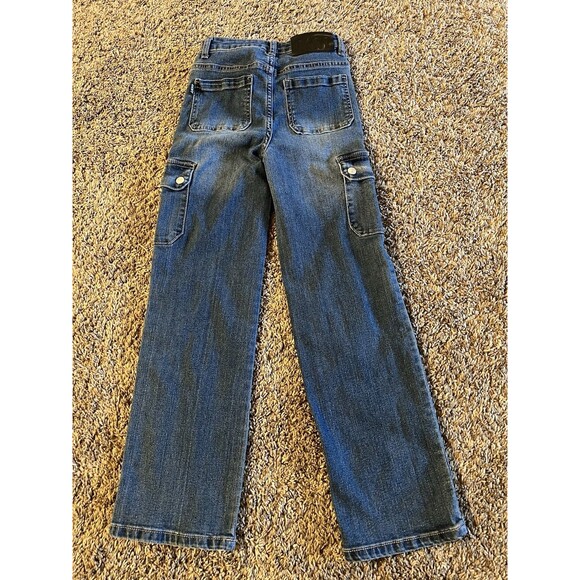 DKNY Girls 10 Jeans Baggy Utility Wide Leg Blue Denim Large Pockets - Picture 3 of 8